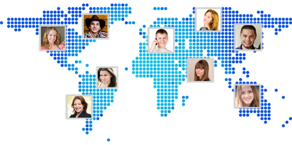 Photo of people at world map. — Stock Photo, Image