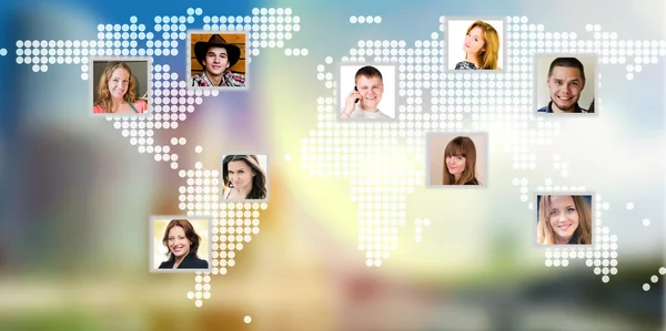 Photo of people at world map. — Stock Photo, Image