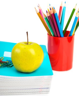 -laptops, potloden en apple.