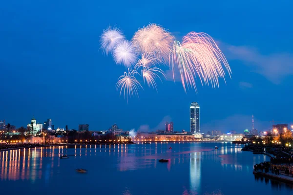 Feuerwerk Über Nacht Stadt Jekaterinburg Russland — Stockfoto