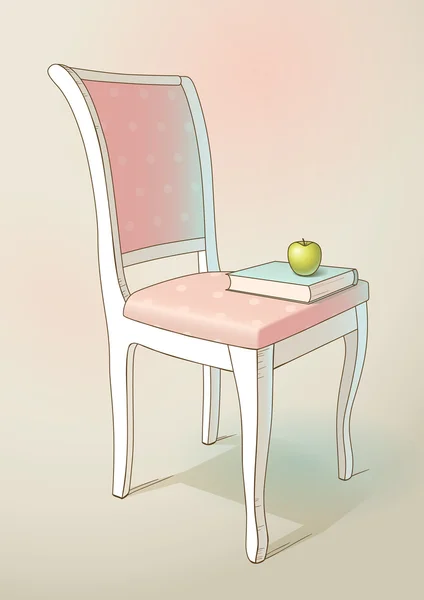 Vintage chair, book and apple — Stock Vector