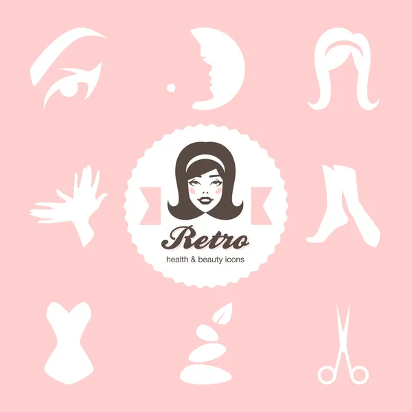 Retro güzellik salonları Icons set