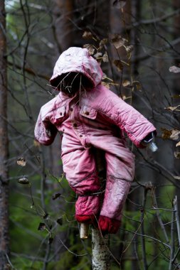 sonbahar ormandaki Halloween korkunç korkuluk