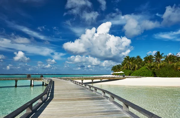 Vakker strand med brygge – stockfoto