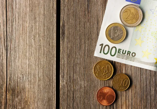 Euro money over wooden background — Stock Photo, Image