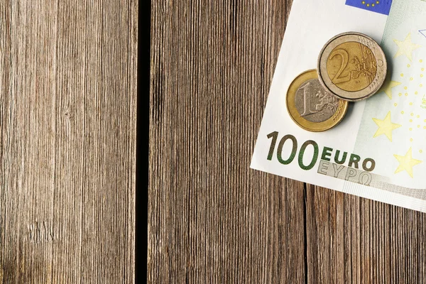 Euro money over wooden background — Stock Photo, Image