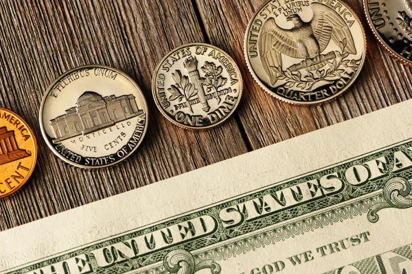 US money over wooden background — Stock Photo, Image