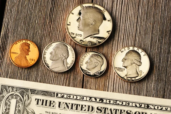 US money over wooden background — Stock Photo, Image