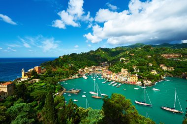 Portofino Köyü ligurian kıyısında, İtalya