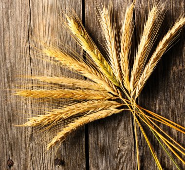 Çavdar spikelets ahşap arka plan üzerinde