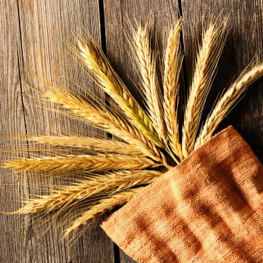 Çavdar spikelets ahşap arka plan üzerinde