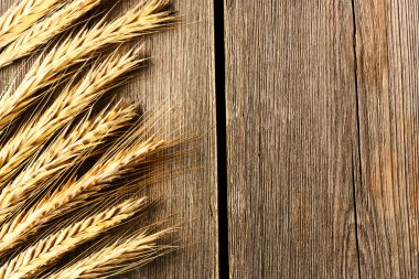 Çavdar spikelets ahşap arka plan üzerinde