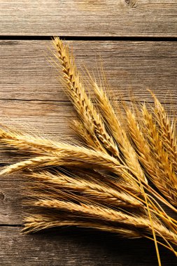 Çavdar spikelets ahşap arka plan üzerinde