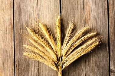 Çavdar spikelets ahşap arka plan üzerinde