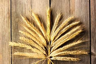Çavdar spikelets ahşap arka plan üzerinde