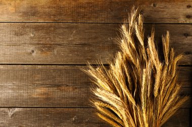 Çavdar spikelets ahşap arka plan üzerinde