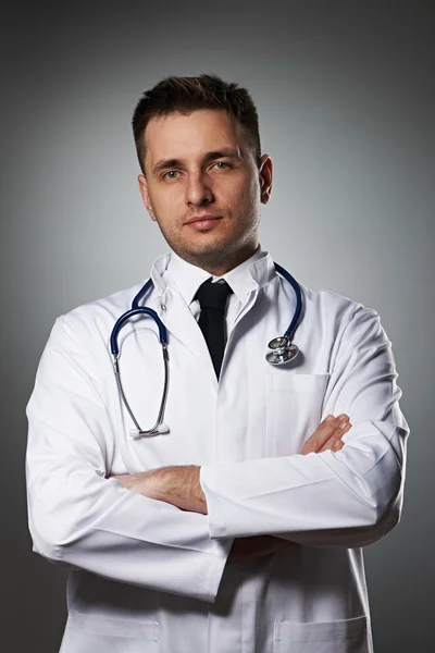 Médico com retrato em estetoscópio — Fotografia de Stock