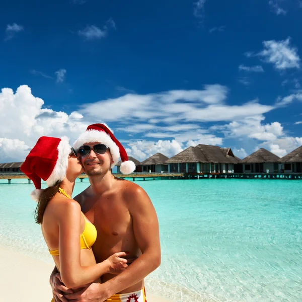 Coppia in cappello di Babbo Natale — Foto Stock