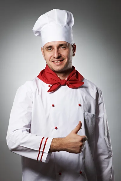 Cuoco maschio con pollice in su — Foto Stock