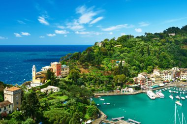 Portofino Köyü ligurian kıyısında, İtalya