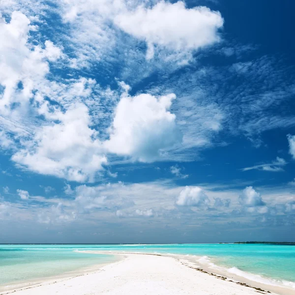 Bella spiaggia con sputo di sabbia alle Maldive — Foto Stock