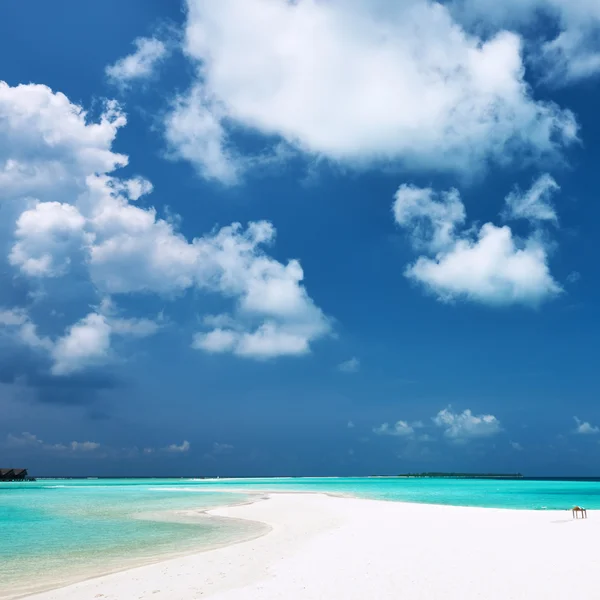 Praia bonita com sandspit em Maldivas — Fotografia de Stock
