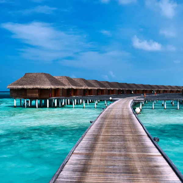 Beautiful beach with water bungalows — Stock Photo, Image