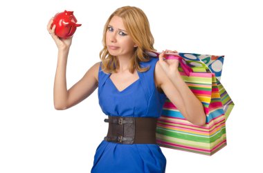 Kız alışveriş üzerinde tüm tasarruf harcama