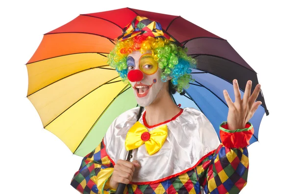 Grappige clown op de witte — Stockfoto