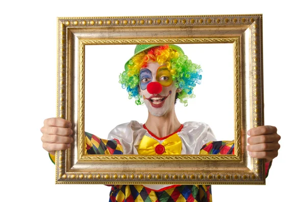 Grappige clown op de witte — Stockfoto