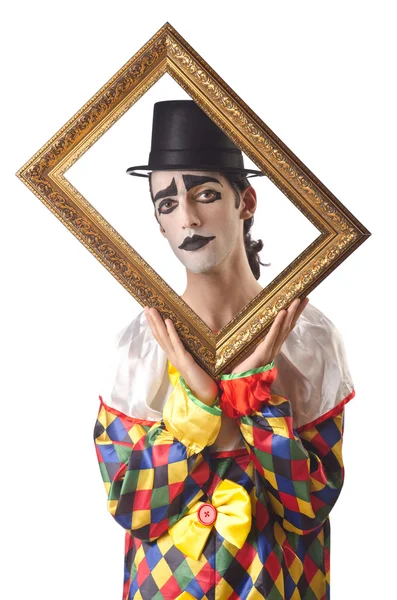 Грустный клоун на белом — стоковое фото