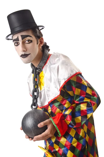 Ledsen clown på vita — Stockfoto