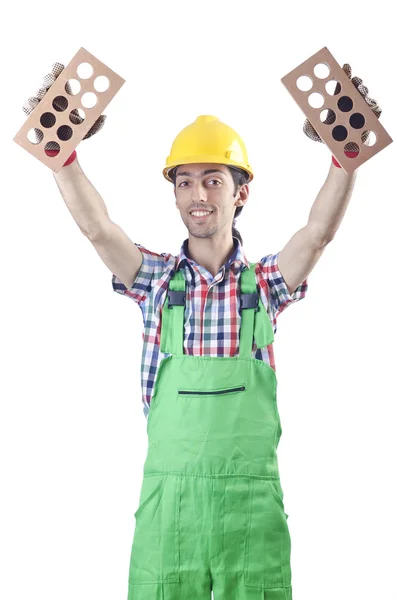 Trabalhador da construção isolado no branco — Fotografia de Stock