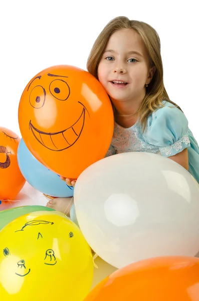 Küçük kız beyaz balonları — Stok fotoğraf