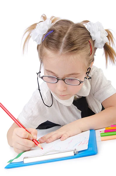 Niña escribiendo con lápices —  Fotos de Stock