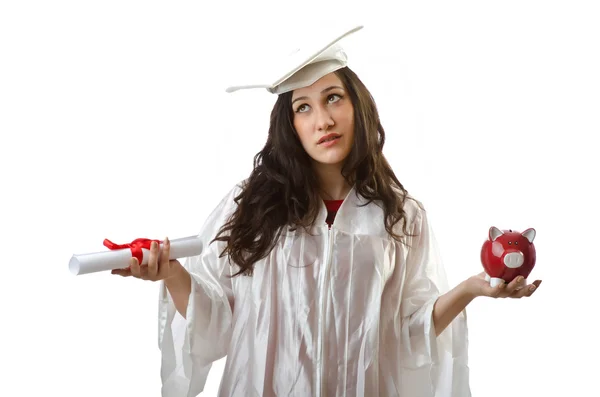 Dure onderwijs concept met student en piggy bank — Stockfoto