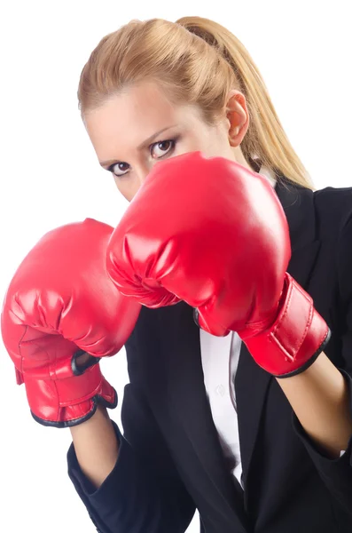 Boxeador mujer aislado en blanco —  Fotos de Stock