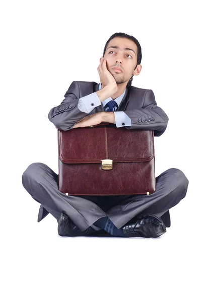 Man with briefcase on white — Stock Photo, Image