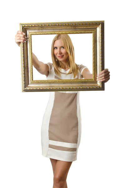 Picture frame and attractive woman — Stock Photo, Image