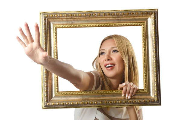 Picture frame and attractive woman — Stock Photo, Image