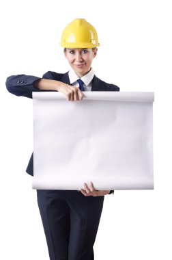 kadın mimar ile beyaz çizimler