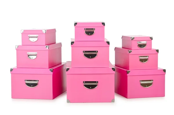 Roze giftboxes geïsoleerd op wit — Stockfoto