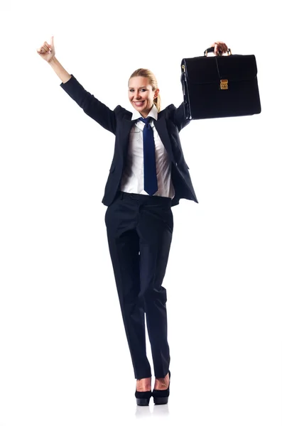 Mujer de negocios con maletín en blanco —  Fotos de Stock