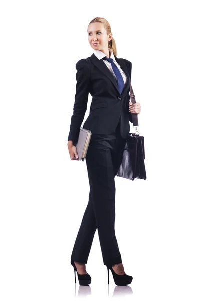 Mujer de negocios con maletín en blanco —  Fotos de Stock