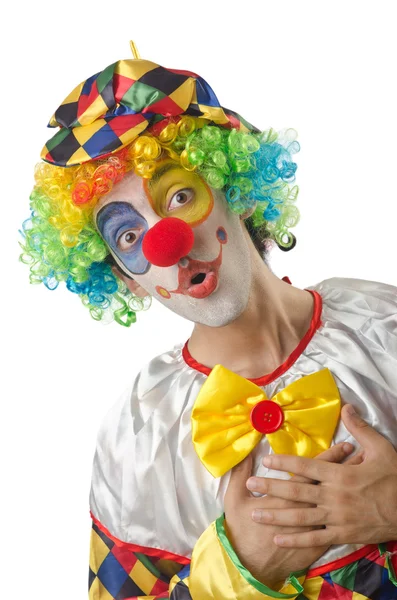 Grappige clown op de witte — Stockfoto