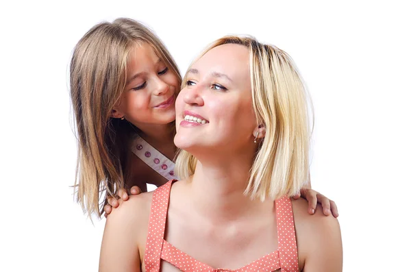 Šťastná maminka a dcera na bílém pozadí — Stock fotografie
