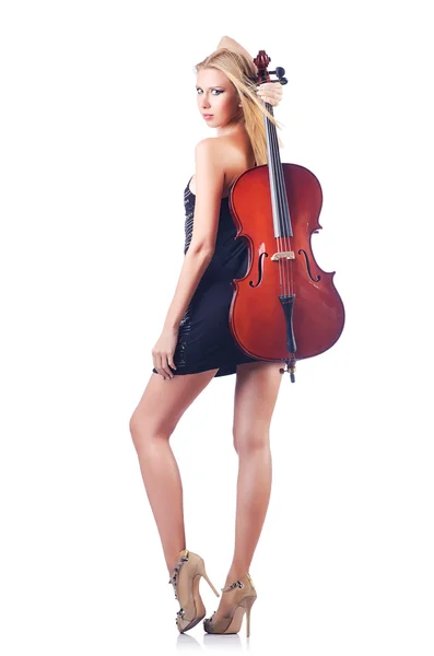 Woman playing cello on white — Stock Photo, Image