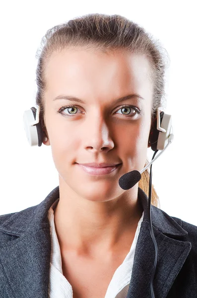 Operador de call center isolado em branco — Fotografia de Stock