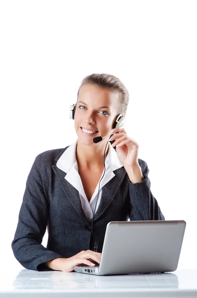 Female helpdesk operator on white — Stock Photo, Image