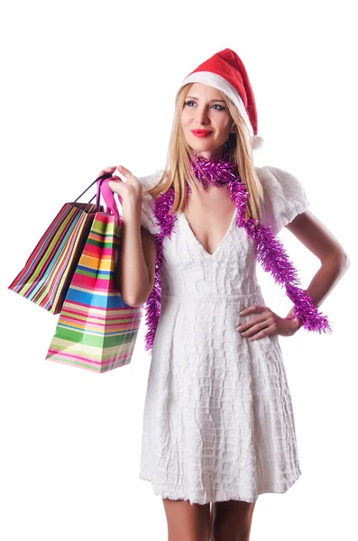 Jonge vrouw in kerstmis shopping concept — Stockfoto